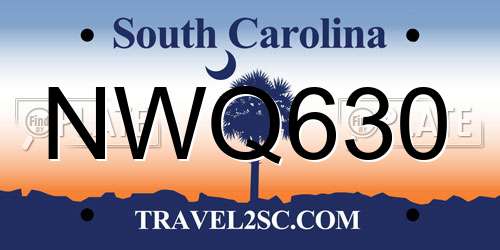NWQ630 South Carolina License Plate