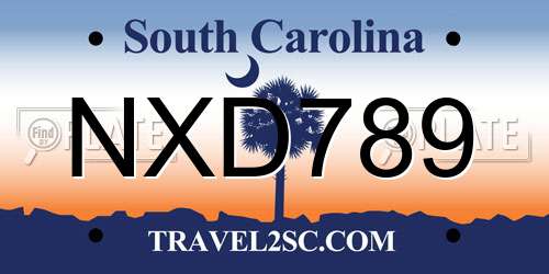 NXD789 South Carolina License Plate