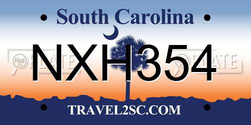 NXH354 South Carolina License Plate