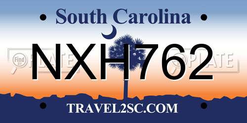 NXH762 South Carolina License Plate