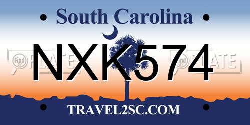 NXK574 South Carolina License Plate