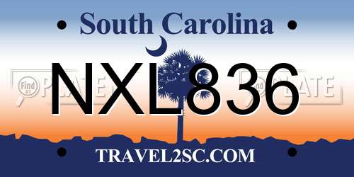 NXL836 South Carolina License Plate