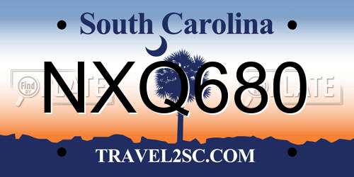 NXQ680 South Carolina License Plate