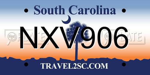 NXV906 South Carolina License Plate