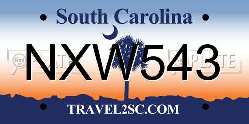 NXW543 South Carolina License Plate