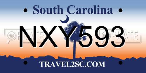 NXY593 South Carolina License Plate