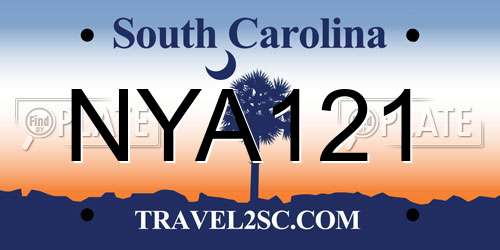 NYA121 South Carolina License Plate