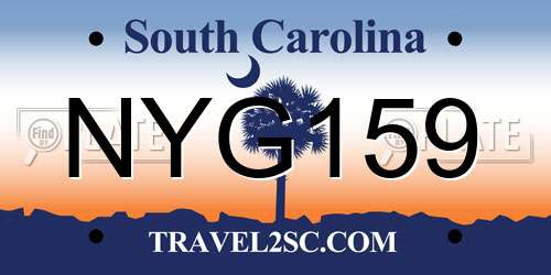 NYG159 South Carolina License Plate