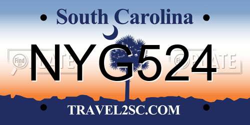 NYG524 South Carolina License Plate