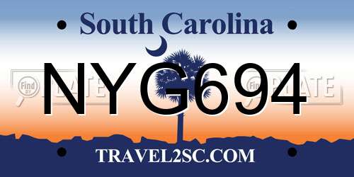 NYG694 South Carolina License Plate
