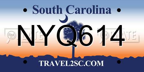 NYQ614 South Carolina License Plate