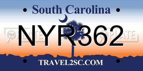 NYR362 South Carolina License Plate