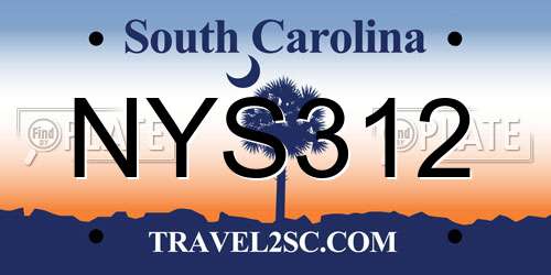 NYS312 South Carolina License Plate