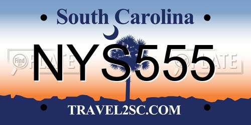 NYS555 South Carolina License Plate