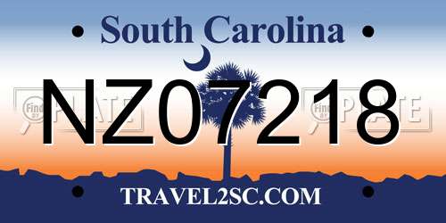 NZ07218 South Carolina License Plate