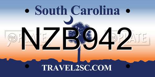 NZB942 South Carolina License Plate