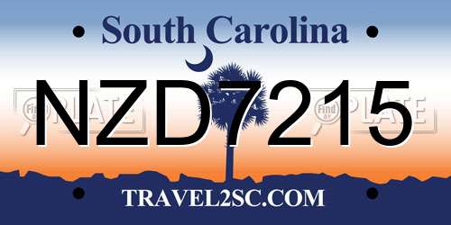 NZD7215 South Carolina License Plate