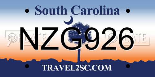 NZG926 South Carolina License Plate