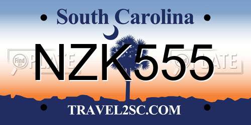 NZK555 South Carolina License Plate