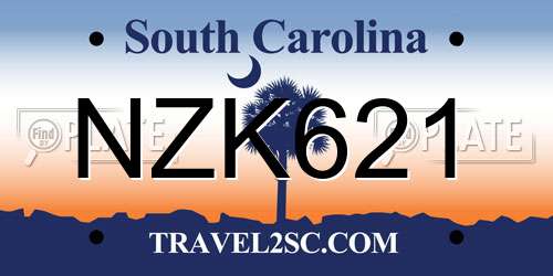 NZK621 South Carolina License Plate