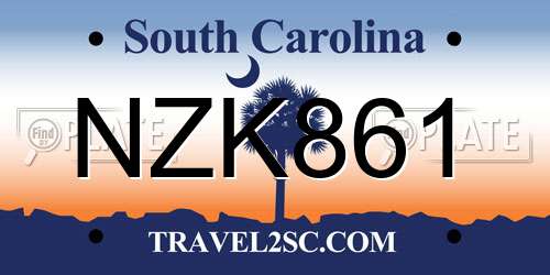 NZK861 South Carolina License Plate
