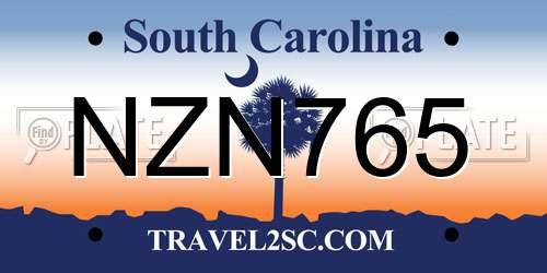 NZN765 South Carolina License Plate