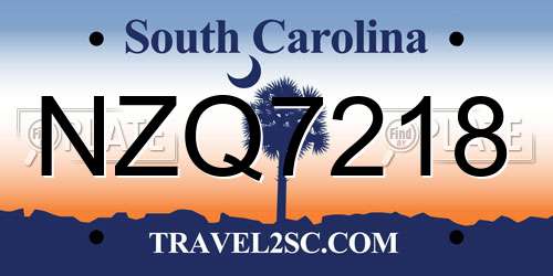 NZQ7218 South Carolina License Plate