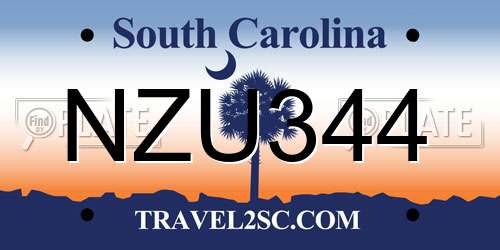 NZU344 South Carolina License Plate