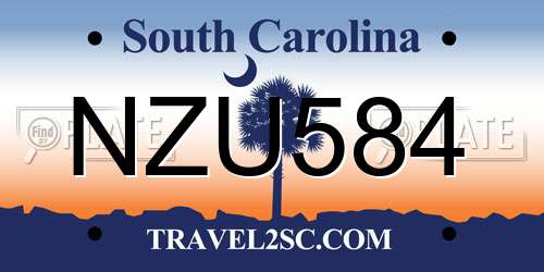 NZU584 South Carolina License Plate