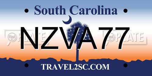 NZVA77 South Carolina License Plate