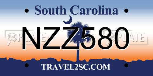 NZZ580 South Carolina License Plate