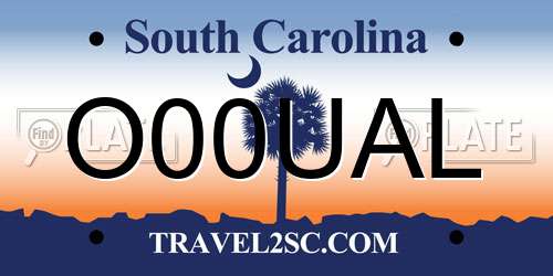 O00UAL South Carolina License Plate