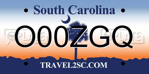 O00ZGQ South Carolina License Plate