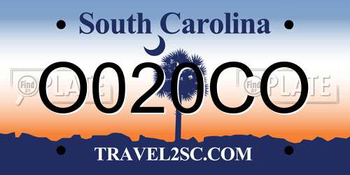 O020CO South Carolina License Plate