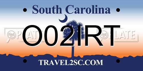 O02IRT South Carolina License Plate