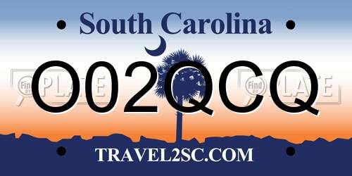 O02QCQ South Carolina License Plate
