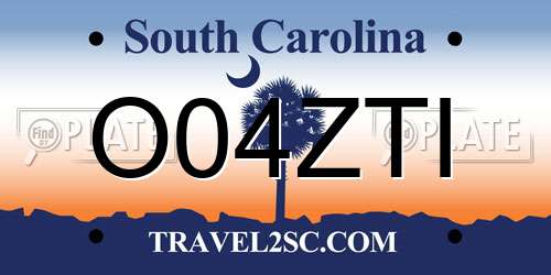 O04ZTI South Carolina License Plate