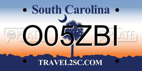 O05ZBI South Carolina License Plate