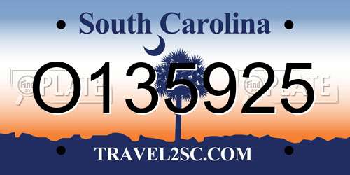 O135925 South Carolina License Plate