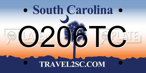 O206TC South Carolina License Plate