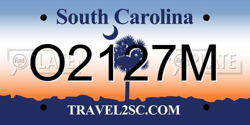 O2127M South Carolina License Plate