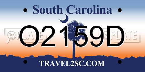 O2159D South Carolina License Plate