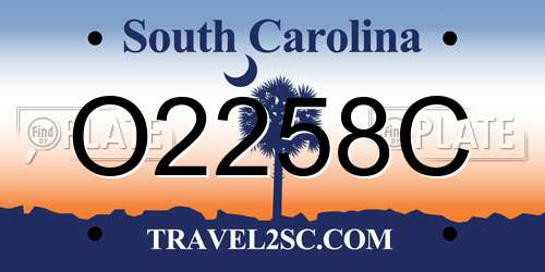 O2258C South Carolina License Plate