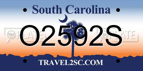 O2592S South Carolina License Plate