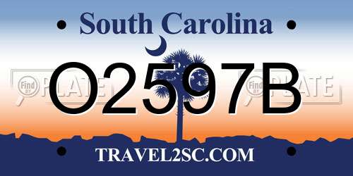 O2597B South Carolina License Plate