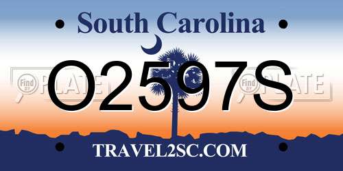 O2597S South Carolina License Plate