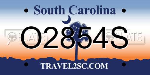 O2854S South Carolina License Plate