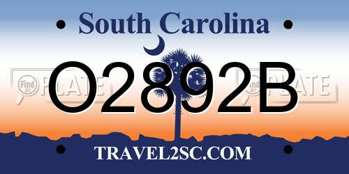O2892B South Carolina License Plate