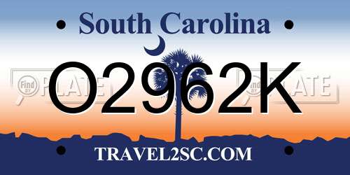 O2962K South Carolina License Plate