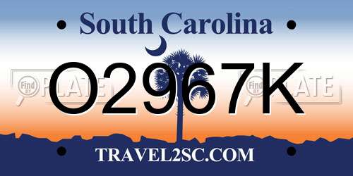 O2967K South Carolina License Plate